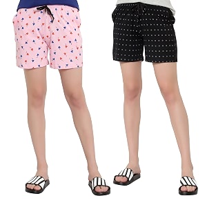 myo womens 100 organic cotton printed regular shorts - pack of 2 multicolor