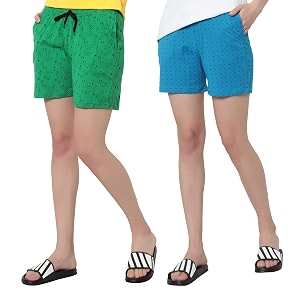 myo womens 100 organic cotton printed regular shorts - pack of 2 multicolor