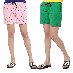 myo womens 100 organic cotton printed regular shorts - pack of 2 multicolor