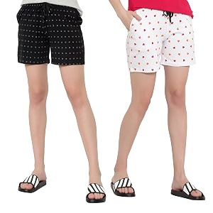 myo womens 100 organic cotton printed regular shorts - pack of 2 multicolor