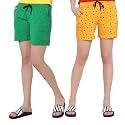 MYO Womens 100% Organic Cotton Printed Regular Shorts - Pack of 2 (Multicolor)