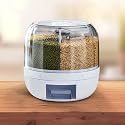 MYOZ 6-Grid Round Food Dispenser | 360° Rotating Transparent Grain Storage Container | Rotatable Dry Food Fruit Cereal Storage Box Container with Lid for Home and Kitchen (White)