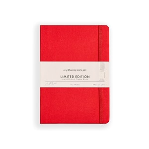 mypaperclip limited edition a5 checkssquare grid notebook  192 pages 100 gsm soft cover a5 5 83 x 827 in  flat lay design  bookmark elastic closure  ruby