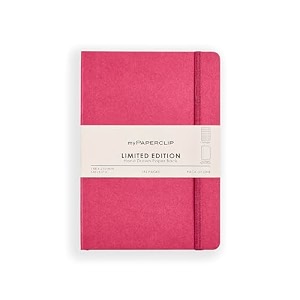 mypaperclip limited edition a5 checkssquare grid notebook  192 pages 100 gsm soft cover a5 5 83 x 827 in  flat lay design  bookmark elastic closure  raspberry