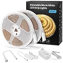 MYPLUS Under Cabinet Lighting Kit, 65.6Ft Dimmable Led Strip Lights with 1200 LEDs,24V, Low Power Safety Adapter, Flexible Tape Light for Kitchen Cabinet,Bedroom,Counter,Shelf (Warm White-3000k)