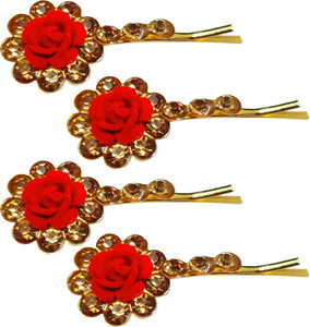 myra collection hair clips fancy hair accessories for bridal women girl pack of 4 hair pin red gold