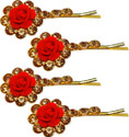 Myra Collection Hair Clips Fancy Hair Accessories For Bridal Women, Girl (Pack of 4) Hair Pin (Red, Gold)