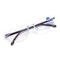 myreen One Power Auto Focus Blue Cut Rimless Reading Glasses for Men &amp; Women | +1 to +3 Power Flex Focus Blue Light Blocking Specs | Rimless Lightweight Readers for Computer, Books, Newspaper Reading