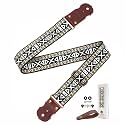Mysterious Guitar Strap - Real Thick Cowhide Ends,Safe Durable,2in Wide Soft Jacquard Embroidered Cotton Adjustable Guitar Straps for Acoustic,Bass & Electric Guitars,Guitarists Gift Set