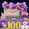 100th Birthday Decoration Items for Pink and Purple Theme Combination for Girls Princes | 50 Pcs Pink Purple Gold Balloon | Pink Birthday Banner | Balloon Pump | Arch Tape | Glue Dots