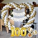 100th Birthday Decoration Items for Golden and White Theme Combination for Boys Girls | 50 Pcs Gold White Balloon | White Birthday Banner | Balloon Pump | Arch Tape | Glue Dots