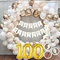 100th Birthday Decoration Items for White and Gold Theme Combination for Boys Girls | 50 Pc Golden White Orange Balloon | White Birthday Banner | Balloon Pump | Arch Tape | Glue Dots