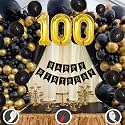100th Birthday Decoration Items for Black and Gold Theme Combination for Boys Girls | 50 Pcs Black Gold Balloon | Black Birthday Banner | Balloon Pump | Arch Tape | Glue Dots