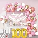 100th Birthday Decoration Items for Pink and White Theme Combination for Girls| 50 Pc Pink White Gold Rose Gold Balloon| White Birthday Banner| Balloon Pump| Arch Tape| Glue Dots