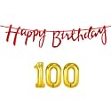 100th Happy Birthday Decoration Kit Red for 100 Year Old Women with Number One-hundred Decorations Decor Celebration Items Item Set Combo Reusable Cursive Banner