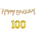 100th Happy Birthday Decoration Kit Rose Gold for 100 Year Old Women with Number One-hundred Decorations Decor Celebration Items Item Set Combo Reusable Cursive Banner