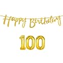 100th Happy Birthday Decoration Kit Golden for 100 Year Old Women Adults with Number One-hundred Decorations Decor Celebration Items Item Set Combo Reusable Cursive Banner