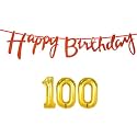 100th Happy Birthday Decoration Kit Orange for 100 Year Old Women Adults with Number One-hundred Decorations Decor Celebration Items Item Set Combo Reusable Cursive Banner
