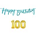 100th Happy Birthday Decoration Kit Blue for 100 Year Old Women Adults with Number One-hundred Decorations Decor Celebration Items Item Set Combo Reusable Cursive Banner