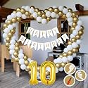 10th Birthday Decoration Items for Golden and White Theme Combination for Boys Girls | 50 Pcs Gold White Balloon | White Birthday Banner | Balloon Pump | Arch Tape | Glue Dots