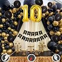 10th Birthday Decoration Items for Black and Gold Theme Combination for Boys Girls | 50 Pcs Black Gold Balloon | Black Birthday Banner | Balloon Pump | Arch Tape | Glue Dots