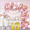 10th Birthday Decoration Items for Pink and White Theme Combination for Girls| 50 Pcs Pink White Gold Rose Gold Balloon| White Birthday Banner| Balloon Pump| Arch Tape| Glue Dots
