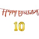 10th Happy Birthday Decoration Kit Orange for 10 Year Old Boys Girls Kids with Number Ten Decorations Decor Celebration Items Item Set Combo Reusable Cursive Banner