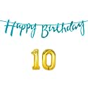 10th Happy Birthday Decoration Kit Blue for 10 Year Old Boys Girls Kids with Number Ten Decorations Decor Celebration Items Item Set Combo Reusable Cursive Banner