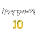 10th Happy Birthday Decoration Kit Silver for 10 Year Old Boys Girls Kids with Number Ten Decorations Decor Celebration Items Item Set Combo Reusable Cursive Banner