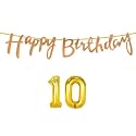 10th Happy Birthday Decoration Kit Rose Gold for 10 Year Old Boys Girls Kids with Number Ten Decorations Decor Celebration Items Item Set Combo Reusable Cursive Banner