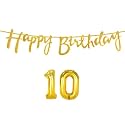 10th Happy Birthday Decoration Kit Golden for 10 Year Old Boys Girls Kids with Number Ten Decorations Decor Celebration Items Item Set Combo Reusable Cursive Banner