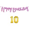 10th Happy Birthday Decoration Kit Dark Pink for 10 Year Old Boys Girls Kids with Number Ten Decorations Decor Celebration Items Item Set Combo Reusable Cursive Banner