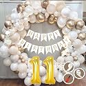 11th Birthday Decoration Items for White and Gold Theme Combination for Boys Girls | 50 Pc Golden White Orange Balloon | White Birthday Banner | Balloon Pump | Arch Tape | Glue Dots