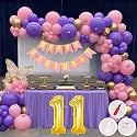 11th Birthday Decoration Items for Pink and Purple Theme Combination for Girls Princes | 50 Pcs Pink Purple Gold Balloon | Pink Birthday Banner | Balloon Pump | Arch Tape | Glue Dots