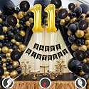 11th Birthday Decoration Items for Black and Gold Theme Combination for Boys Girls | 50 Pcs Black Gold Balloon | Black Birthday Banner | Balloon Pump | Arch Tape | Glue Dots