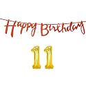 11th Happy Birthday Decoration Kit Orange for 11 Year Old Boys Girls with Number Eleven Decorations Decor Celebration Items Item Set Combo Reusable Cursive Banner