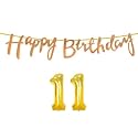 11th Happy Birthday Decoration Kit Rose Gold for 11 Year Old Boys Girls with Number Eleven Decorations Decor Celebration Items Item Set Combo Reusable Cursive Banner