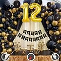12th Birthday Decoration Items for Black and Gold Theme Combination for Boys Girls | 50 Pcs Black Gold Balloon | Black Birthday Banner | Balloon Pump | Arch Tape | Glue Dots