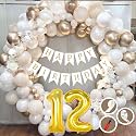 12th Birthday Decoration Items for Gold and White Theme Combination for Boys Girls | 50 Pc Golden Orange Balloon | Birthday Banner | Balloon Pump | Arch Tape | Glue Dots