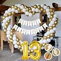 12th Birthday Decoration Items for Golden and White Theme Combination for Boys Girls | 50 Pcs Gold White Balloon | White Birthday Banner | Balloon Pump | Arch Tape | Glue Dots