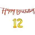 12th Happy Birthday Decoration Kit Orange for 12 Year Old Boys Girls with Number Twelve Decorations Decor Celebration Items Item Set Combo Reusable Cursive Banner