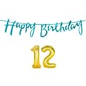 12th Happy Birthday Decoration Kit Blue for 12 Year Old Boys Girls with Number Twelve Decorations Decor Celebration Items Item Set Combo Reusable Cursive Banner
