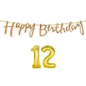 12th Happy Birthday Decoration Kit Rose Gold for 12 Year Old Boys Girls with Number Twelve Decorations Decor Celebration Items Item Set Combo Reusable Cursive Banner