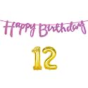 12th Happy Birthday Decoration Kit Dark Pink for 12 Year Old Boys Girls with Number Twelve Decorations Decor Celebration Items Item Set Combo Reusable Cursive Banner