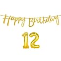 12th Happy Birthday Decoration Kit Golden for 12 Year Old Boys Girls with Number Twelve Decorations Decor Celebration Items Item Set Combo Reusable Cursive Banner