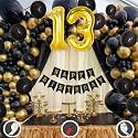13th Birthday Decoration Items for Black and Gold Theme Combination for Boys Girls | 50 Pcs Black Gold Balloon | Black Birthday Banner | Balloon Pump | Arch Tape | Glue Dots