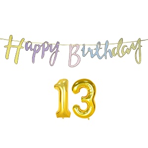 13th happy birthday decoration kit multicolour for 13 year old boys girls multicolor with number thirteen decorations decor celebration items item set combo reusable cursive banner