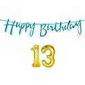 13th Happy Birthday Decoration Kit Blue for 13 Year Old Boys Girls with Number Thirteen Decorations Decor Celebration Items Item Set Combo Reusable Cursive Banner