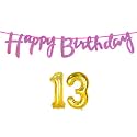 13th Happy Birthday Decoration Kit Dark Pink for 13 Year Old Boys Girls with Number Thirteen Decorations Decor Celebration Items Item Set Combo Reusable Cursive Banner