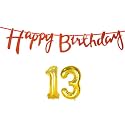 13th Happy Birthday Decoration Kit Orange for 13 Year Old Boys Girls with Number Thirteen Decorations Decor Celebration Items Item Set Combo Reusable Cursive Banner